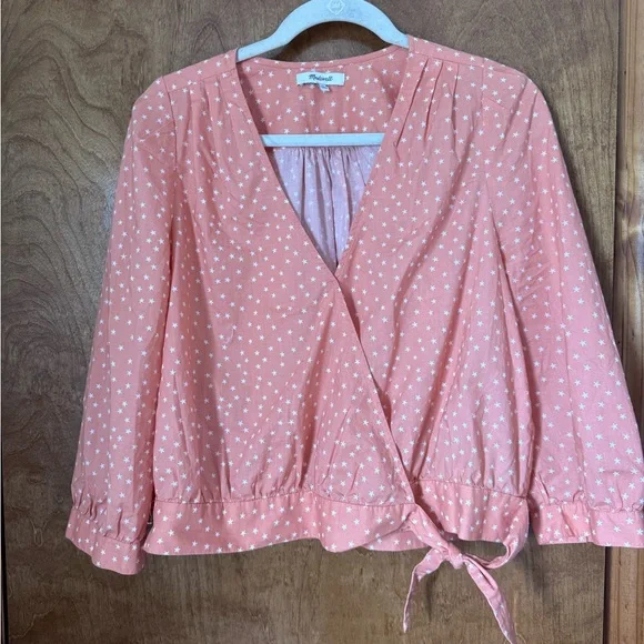 Madewell Peach Polka Dot Wrap Crop Top, size L. Excellent shape. Rarely worn. - Picture 3 of 6